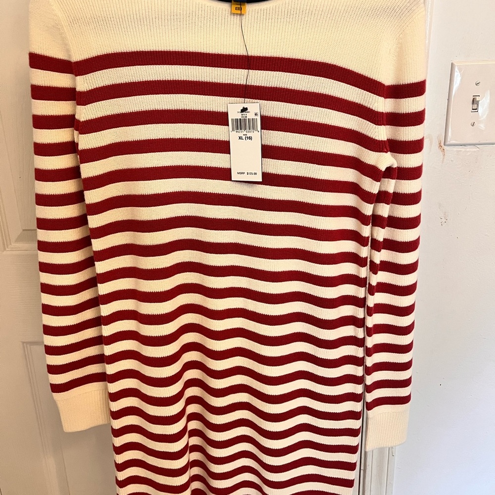 Red and White Striped Sweater Dress